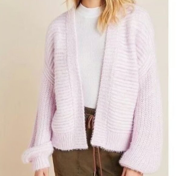 ANTHROPOLOGIE Akemi + Kin Tallulah Eyelash Cardigan Sweater Pink OS - Picture 4 of 6